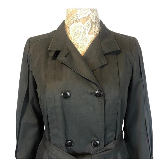 Vintage Concept black double breasted stand collar belted trench coat size large - Picture 7 of 12